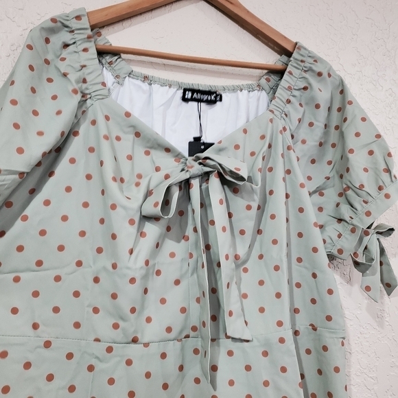NWT Short Sleeve Ruffle Green Polka-dot Dress XL - Picture 4 of 13